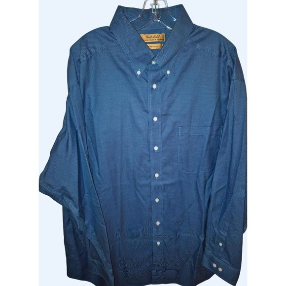 Gold Label Roundtree & Yorke Non-Iron Blue Gingham Long Sleeve Button-Down Shirt - Picture 1 of 6